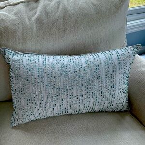 White Lumbar Pillow w/beads (teal/blue/white)